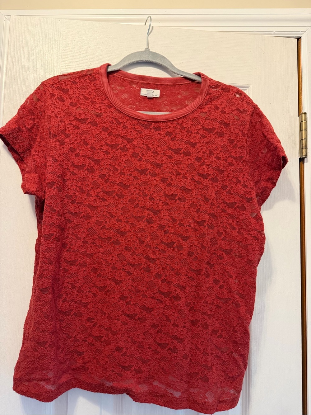 aerie Red Lace Short Sleeve Tee